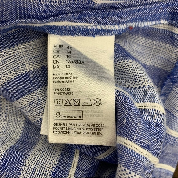H&M Linen Striped Skirt Size 14 Paper Bag Waist Pockets Chambray - Picture 12 of 12